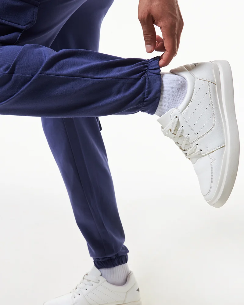 bewakoof  Men's Blue Oversized Cargo Warm Joggers for Men | Best Price UAE